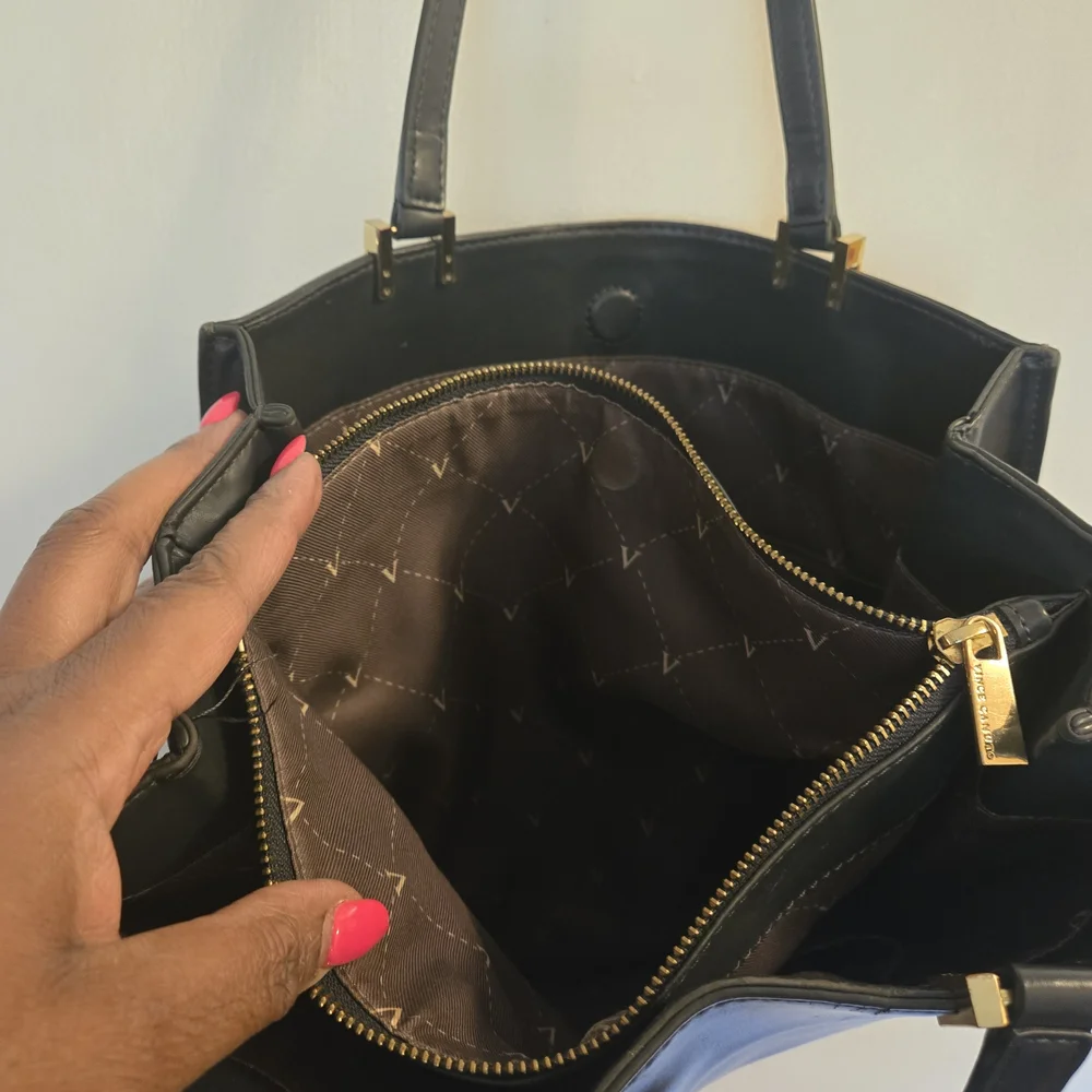 Black Leather Tote Bag with Gold Accent - Picture 7 of 13